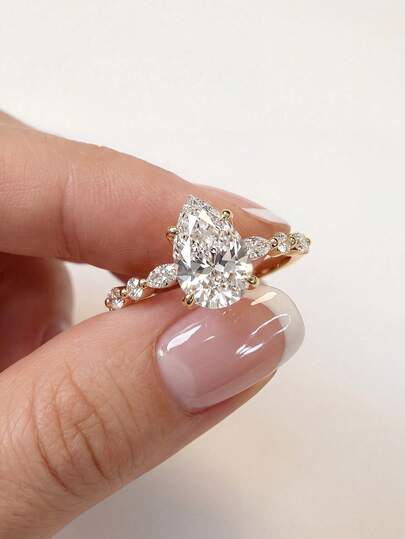 خاتم فضة إسترليني عيار 925 بشكل قطرة ماء مرصع بالماس، خاتم أنيق للنساء، مناسب للمناسبات والحفلات والأعياد، هدية مجوهرات فاخرة للسيدات