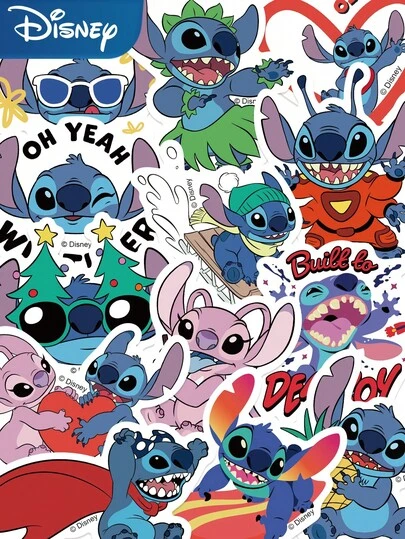  50 piezas de pegatinas lindas y divertidas de Disney Stitch, Lilo y Pele, adecuadas para portátiles, equipaje, computadoras, patinetas, fundas de teléfonos, regalos y juguetes