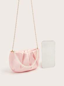 1pc Girl's Fashionable Floral Ruffle Cloud Pearl Handbag, Elegant Evening Bag, Unique Design Chain Shoulder Crossbody Bag - Pink - View 6