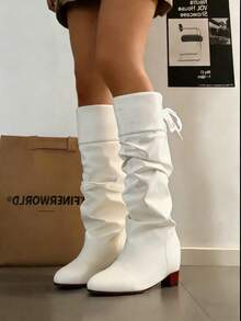 Ladies New Style.Fashionable Retro.Knee-High Heel Boots.Casual Boots.Red.Black.White - 白色 - 查看 7