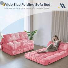 Convertible Folding Sofa Bed - Sleeper Chair With Pillow & Back Support, Portable Floor Lounge For Living Room Bedroom - Hồng - Xem 2