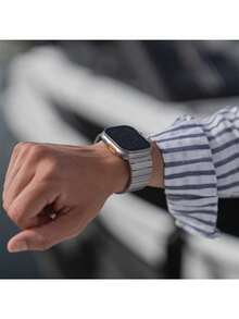 1条不锈钢表带，兼容男女款，高端精密制造，316不锈钢商务正装表带，兼容 38/40/41/42/44/45/46/49毫米，时尚表带，兼容 Ultra/10/9/8/7/6/5/4/3/SE系列，蝴蝶扣表带，佩戴方便，使用取卡针按压侧面即可调节长度。 - 灰色 - 查看 8