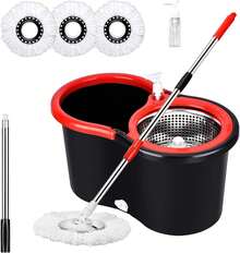 Spin Mop And Bucket Set, 360 Spin Mop And Bucket Stainless Steel,Floor Cleaning System,With 3 Replacement Heads (Black-1) - Đen-1 - Xem 9