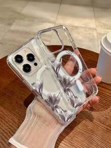 1pc Butterfly Lily Flower Magnetic Wireless Charging Transparent Anti-Drop Phone Case, Soft + Hard Material, Suitable As Holiday Gift For IPhone 15 16 Pro/Pro Max/14 15 16 Plus, Men & Women, Anti-Fingerprint And Scratch-Resistant Clear Glossy Cover, TPU Material - 款式8(1pc) - 查看 2