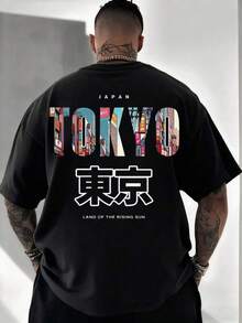 Men's Fashionable Versatile "TOKYO" English Slogan & Tokyo Element Printed Short Sleeve T-Shirt - màu đen - Xem 3