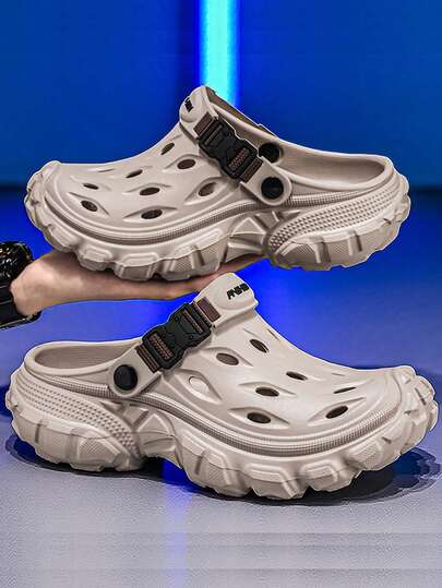 Casual Hollow Beach Slide Sandals For Men, Summer Outdoor Non-Slip Slippers, Dual-Wear Breathable Beach Shoes