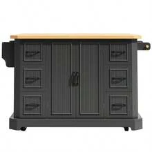 Mobile Kitchen Island, Kitchen Unit, Kitchen Cart With 2 Doors And 6 Drawers, On Casters, (120 X 45 (75) X 91 Cm), White/Black - Black - View 6