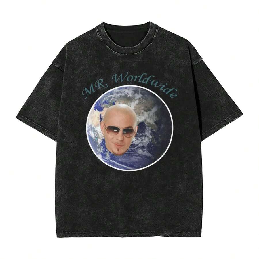 Mr Worldwide Pitbull T-Shirts Vintage Cotton Tee Shirt Round Collar Short Sleeve T Shirt New Arrival Clothes - 黑色 - 查看 1