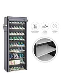 Zapatera con Cubierta de Tela con 9 Niveles Organizadores de Zapatos, Estructuras de Acero y Conectores de Plástico, Para Almacenar y Guardar los Zapatos,navidad - Gris - Ver 5