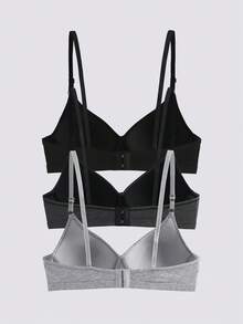 LOUNGEISTA 3PCS Lady's Comfortable Sleep Multicolour Wireless Soft Cup For Small Chest Solid Underwear Bra, Lingerie - Black - View 2