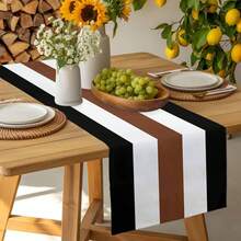 Retro Simple Striped Art Table Runner, Brown Black White Contrast Linen Table Runner For Restaurant, Kitchen, Vanity - Multicolor - View 7