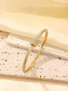 5pcs/Set Minimalist Elegant Luxury Sparkling Star Bangle Bracelets, High-End Titanium Steel Bracelets For Women - Golden 7 - View 10