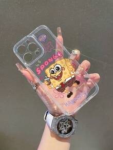 SPONGEBOB 1个透明太空创意星星海绵宝宝花朵字母图案打孔防摔手机壳保护套，适用于三星/苹果17/16/15/14/13/12/11Pro Max/12Pro/14Plus等型号 - 彩色 - 查看 8