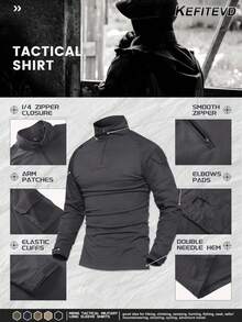 KEFITEVD Men's Tactical Shirt Long Sleeve Combat Shirt 1/4 Zip With Pockets Military Paintball Airsoft Breathable - Xám - Xem 5