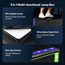 GCCSJ Jump Box Exercise,3-In-1 High Density Plyo Jump BoxHigh-Density Compressed Spongejumping Box - Waterproof PVC Leather Non-Slip Exercise Box For CrossFit, HIIT, Step Ups, Squats & Home Gym Strength Training - Valentine's Day Gift Idea(16Inch)" - Compressed Sponge-16 Inches - View 10
