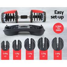 Everfit 24kg Dumbbells Adjustable Dumbbell Weight Plates Home Gym 2pcs - 黑色,紅色 - 查看 5