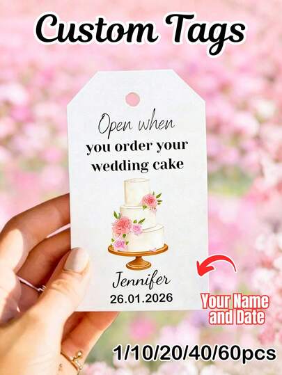 1/10/20/40/60 pièces Étiquettes de cadeau de mariage personnalisées, étiquettes d'étiquettes de message de cadeau personnalisées, ensemble en vrac d'étiquettes de faveur de mariage avec date et nom, pour la décoration de boîte à gâteau et les faveurs de la fête de mariage, étiquette de cadeau de mariage avec texte personnalisé et date, étiquettes de décoration de mariage DIY avec ficelle, idéal pour les gâteaux de mariage, les faveurs de la douche de mariée et les cadeaux d'anniversaire, parfait pour les couples, les organisateurs de mariage et les hôtes d'événements, s'adapte aux rubans/ficelles pour suspendre, réutilisable pour les petits cadeaux et le stockage de mémoire