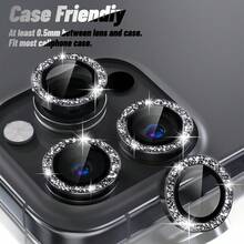 ZYONS Bộ 6 miếng dán bảo vệ ống kính camera màu đen lấp lánh, vòng kim loại hợp kim nhôm 9H trang trí, tương thích với dòng 17 Pro Max/17 Pro/17 Air/17/16 Pro Max/16 Pro/16 Plus/16/15 Pro Max/14 Pro Max/13 Mini/12/11 - 6 cái - Xem 6