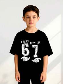I WAS NOW I'M Holding 67 Crew Neck Boys' Wear, Soft Fabric, Suitable For Spring, Summer And Autumn, Breathable And Comfortable Short-Sleeve T-Shirt, Fashionable And Versatile, Ideal For Boys To Wear For Travel, Back To School Day, Outdoor Games And Daily Leisure, Also Suitable For Autumn And Winter - Black - View 10