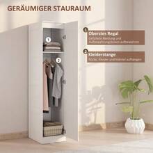 Multifunctional Wardrobe With Hanging Rail, Shelf And Soft-Close Door, 40 X 52 X 180 Cm, White - White - View 4