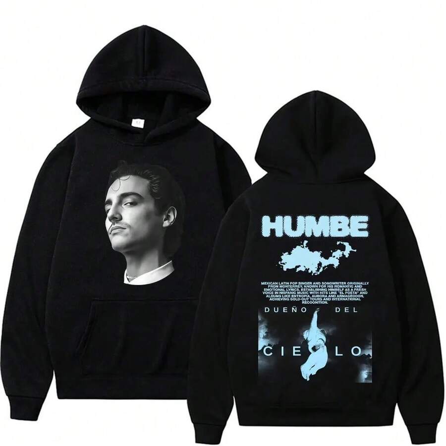 Humbe Dueno Del Cielo World Tour 2026 Merch Hooded Men's Women Long Sleeve Oversized Hoodie Pullovers Vintage Hip Hop Sweatshirt - 黑色 - 查看 1