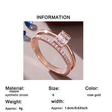 1枚优雅高品质几何双层设计戒指，镶嵌方形合成锆石，适合求婚、婚礼、派对、周年纪念、生日、感恩节、情人节、圣诞节、新年、母亲节等场合佩戴。 - 玫瑰金 - 查看 11