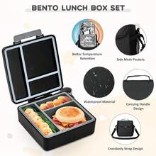 Pawtong Lunch Box Set With Bento Box Container, 17OZ Stainless Steel Food Soup Thermo,  Water Bottle & Portable Insulated Lunch Bag – Leakproof, Hot/Cold Retention For Schoolsss, Travel (Black) - Black - 查看 3
