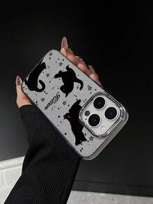 可爱黑猫剪影图案手机壳，优雅气质，兼容 17 Pro Max、Apple 13，闪亮粉色，保护镜头，电镀边框，防摔软壳，适合爱猫人士和时尚女孩。 - 灰色 - 查看 4