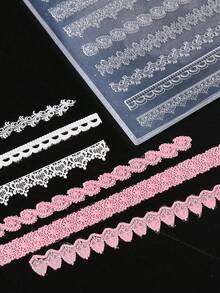 1件装 3D 立体蕾丝硅胶美甲雕刻模具，多种蕾丝边缘设计，压花模具，印花板，DIY美甲凝胶模板，美甲工具，美甲用品 - 無色 - 查看 4