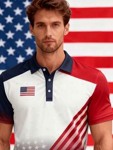Chemise à manches courtes légère et respirante avec imprimé drapeau américain, tenue décontractée pour adultes et adolescents - Multicolore - Voir 3
