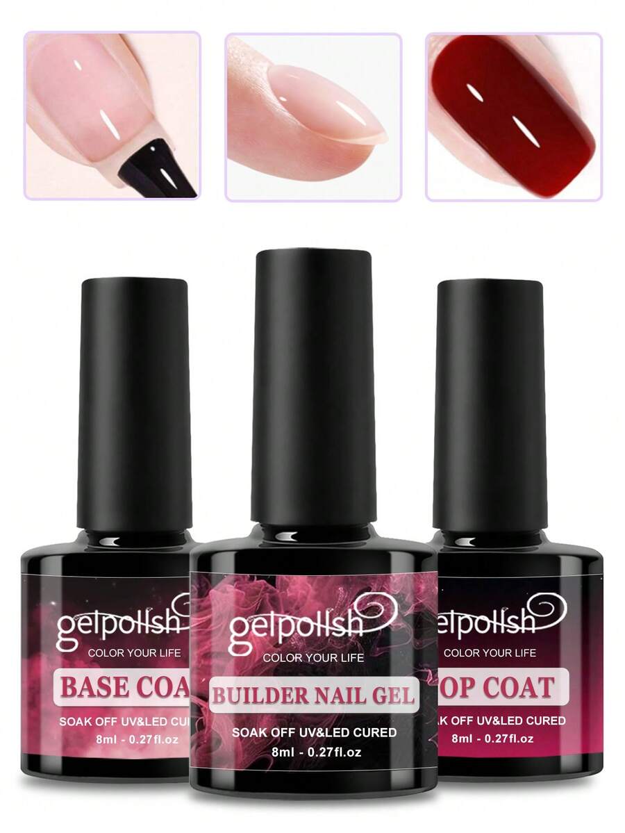 3 lọ gel tạo móng không cần lau, bao gồm lớp sơn lót, sơn phủ và gel đắp móng - Gel trong suốt, bóng mượt và bền lâu, gel tẩy rửa bằng đèn UV, thích hợp sử dụng tại nhà và tiệm nail. - Trong sáng - Xem 1