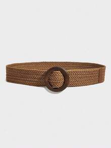 1pc Boho Style Elastic Waist Belt, Round Buckle, Suitable For Skirts, Pants, Coats, Casual, Party, Music Festival, Summer - Brown - View 4