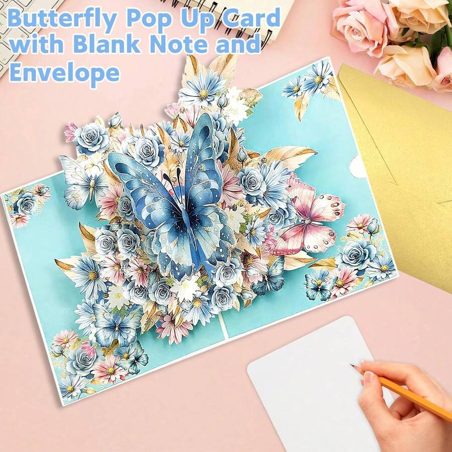 1pc 3D Pop-Up Butterfly Greeting Card - Suitable For Gifting To Wife, Husband, Girlfriend, Mom, Dad, Parents (Birthday, Congratulations, Thank You, Anniversary) - Multicolor - View 1