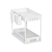 Estantería multifuncional extraíble para debajo del fregadero, estantería de baño de doble capa - Blanco - Ver 13