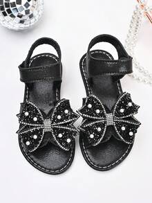 Sandal đế bằng chống trượt đính sequin và nơ bóng bẩy mới năm 2026 dành cho bé gái, thích hợp cho các chuyến đi chơi cuối tuần cùng gia đình, tiệc trà của chị em gái, các hoạt động ở trường mẫu giáo. - màu đen - Xem 6