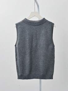 Korean Style Girl Group Polo Collar Sleeveless Knit Top, Designed Slim-Fit Camisole - Grey - View 7