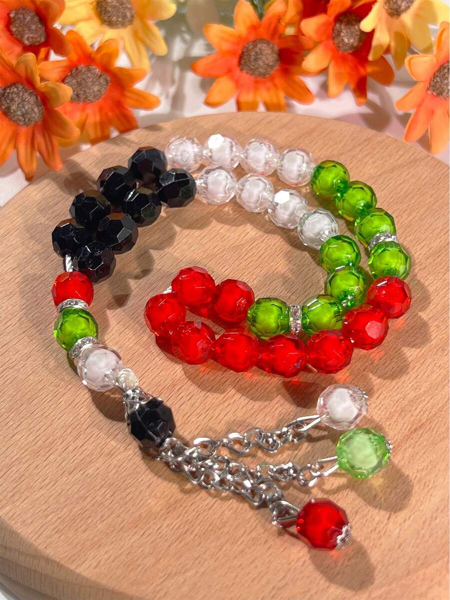 UAE, Kuwait, Flag Color Beaded Tasbih/Rosary For Muslim Daily Prayer - Multicolor - View 1