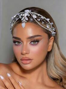 1pc Metallic Shiny Fashion Hair Accessory, Design Bridal Hair Decor, Formal Dress Rhinestone Headpiece HP511,Wedding Hair Accessories - Silver - View 9