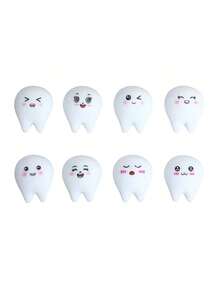 8/10pcs Cute White Tooth Shaped Resin Refrigerator Magnets, Glow-In-The-Dark Fridge Stickers, Cartoon Dental Health Theme Magnetic Home & Office Decor - Multicolor - View 10