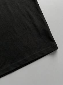 GRDR Camiseta casual holgada de manga corta y cuello redondo con estampado de calavera y texto en estilo death metal negro y blanco para hombre, primavera/verano - Negro - Ver 6