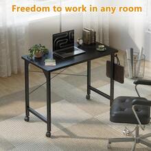 Rolling Computer 32 Inch Desk With Wheels, Wroking Small Desk For Living Room, Modern Simple Style Table For Home Office, Study Writing Table, Caster, Black, 32 Inch - Đen - Xem 5