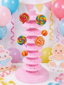1pc Adjustable Multi-Tier Lollipop Stand, Pink Plastic Candy Display Rack, Tree-Shaped Design, Suitable For Baby Shower, Gender Reveal, Girl's Birthday Party Tabletop Decor, 1st Birthday Lollipop Display Stand, Pink Decor, Multi-Tier Skewers, Sturdy And Durable, No Power Needed, Kitchen & Dining Decor, Party Candy Bar Supplies, Birthday Gift, Party Favors - Pink - View 2