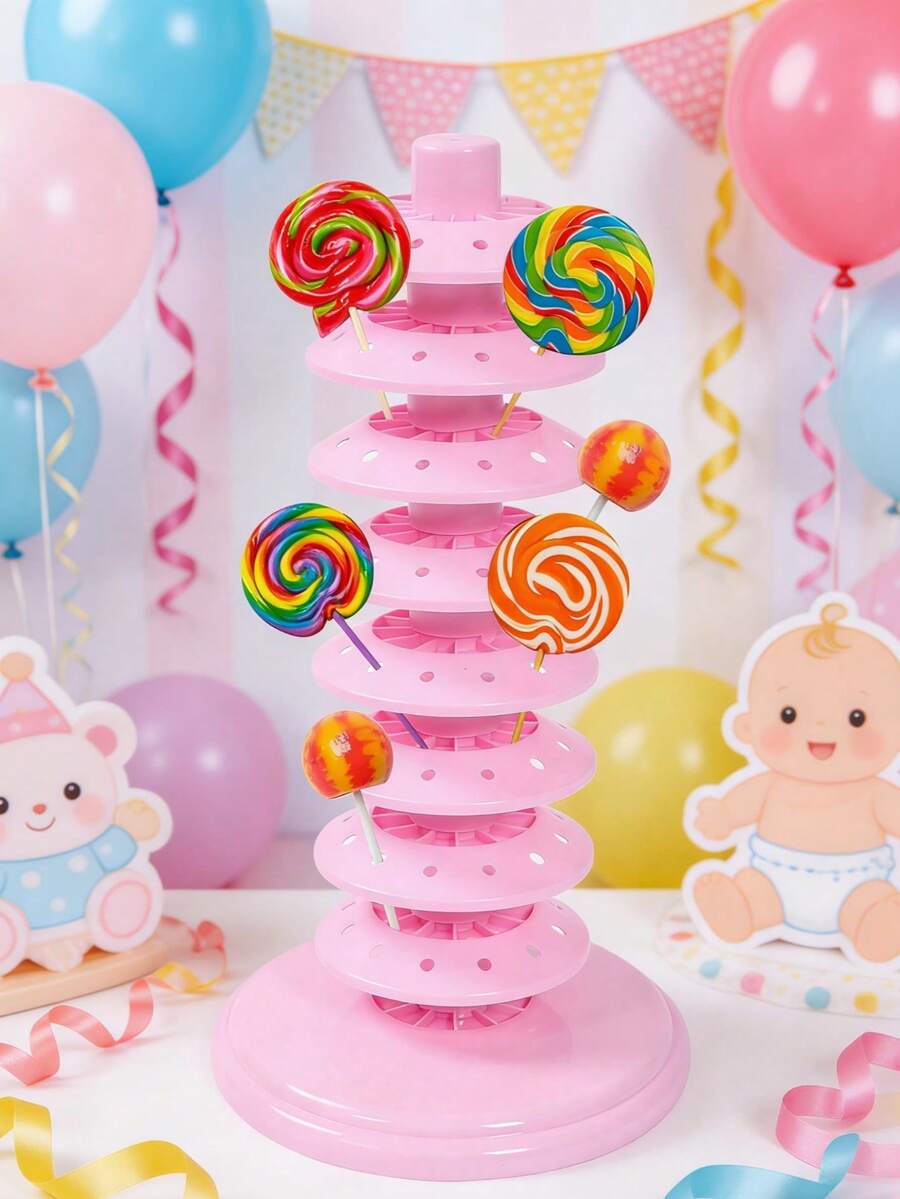 1pc Adjustable Multi-Tier Lollipop Stand, Pink Plastic Candy Display Rack, Tree-Shaped Design, Suitable For Baby Shower, Gender Reveal, Girl's Birthday Party Tabletop Decor, 1st Birthday Lollipop Display Stand, Pink Decor, Multi-Tier Skewers, Sturdy And Durable, No Power Needed, Kitchen & Dining Decor, Party Candy Bar Supplies, Birthday Gift, Party Favors
