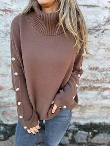 Full Size Turtleneck Long Sleeve Sweater Plus Size - Dark Brown - View 1