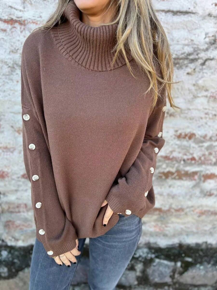 Full Size Turtleneck Long Sleeve Sweater Plus Size - Dark Brown - View 1