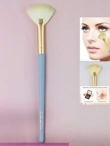 1支扇形鼻部轮廓刷/高光刷，柔软动物毛腮红刷，自然脸部轮廓化妆工具，仿红木手柄 - 彩色 - 查看 1