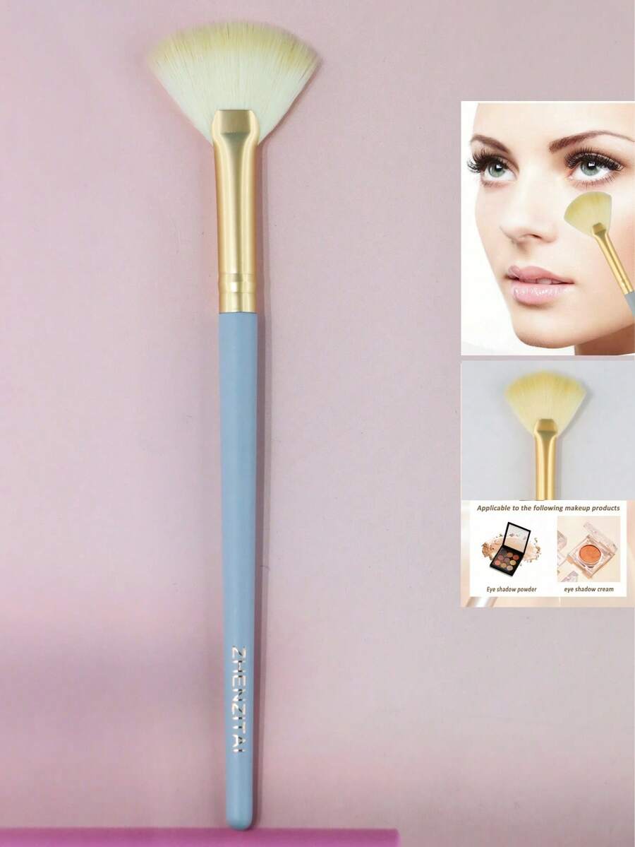 1支扇形鼻部轮廓刷/高光刷，柔软动物毛腮红刷，自然脸部轮廓化妆工具，仿红木手柄 - 彩色 - 查看 1