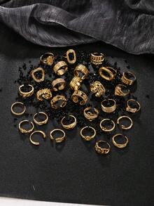 2/4/6/8/15pcs Set 18K Gold Plated Stainless Steel Rings, Random Style Blind Box Series With Cubic Zirconia, Elegant Fashion Rings, Ideal Gift - Gold - View 6