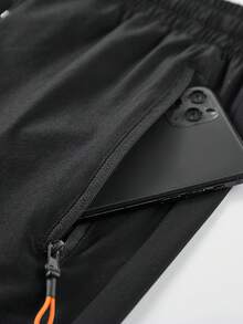 Men's Pants, Summer Solid Color Minimalist Lightweight Quick-Dry Breathable Sports Shorts, Fashionable Drawstring Design Casual Comfortable - Black - View 8