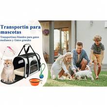 Transportadora para Gato y Perro, Mochila Transpirable para Gatos, Transportadora para Perro Mediano, Carga MÁXIMA 10kg/22LB, con Cojín de Peluche, Juguetes para Mascotas y Cuenco (Gris) - Gris - Ver 8